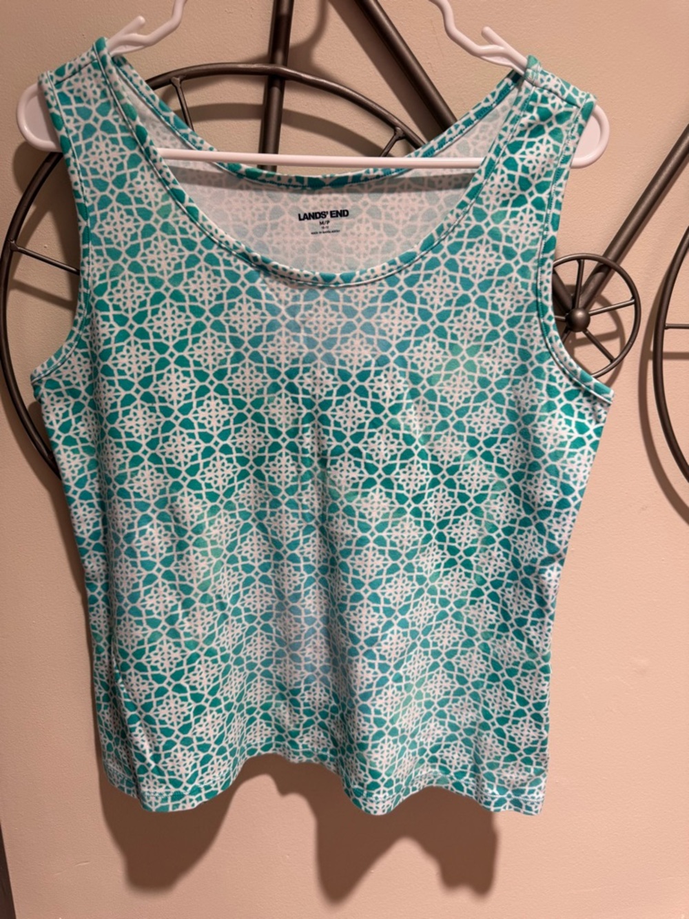 Lands' End Teal Geometric Tank Top - Women's Size M/P 100% Cotton